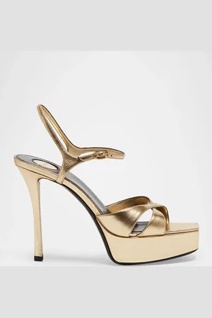 Saint Laurent Debbie Metallic Crisscross Platform Sandals