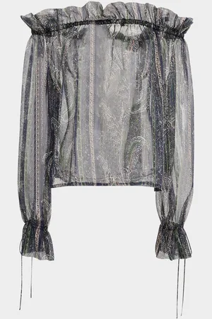 Saint Laurent Metallic Paisley Ruffle Off-The-Shoulder Blouse
