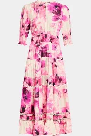 JOHNNY WAS Daphne Tiered Floral-Print Midi Dress