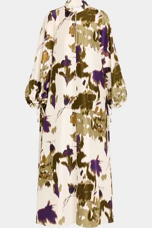 Max Mara Maesa Printed Long-Sleeve Silk Maxi Shirtdress