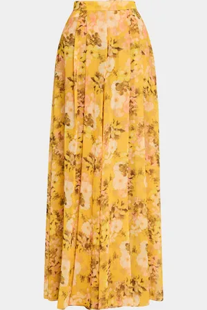 Badgley Mischka Pleated Floral-Print Georgette Palazzo Pants