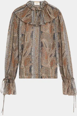 Saint Laurent Paisley Button Down Sheer Blouse