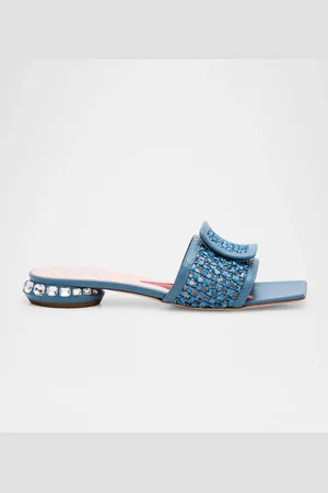 Roger Vivier Raffia Crystal Buckle Mule Sandals