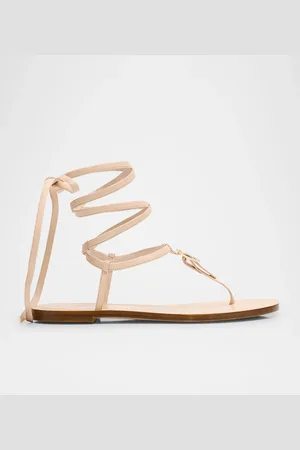 Stuart Weitzman Georgie Leather Ankle-Wrap Flat Sandals