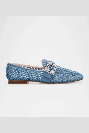 Roger Vivier Raffia Crystal Buckle Loafers