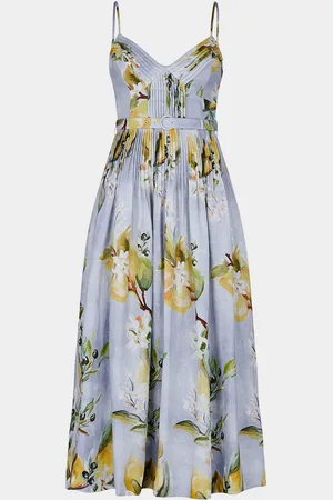 Nicholas Mireille Pintuck Floral-Print Linen Midi Dress