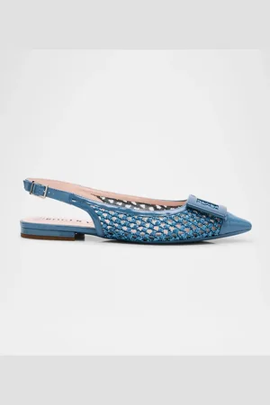 Roger Vivier Gommettine Raffia Buckle Slingback Ballerina Flats