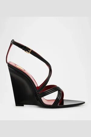 Saint Laurent Rossi Leather Crisscross Wedge Sandals