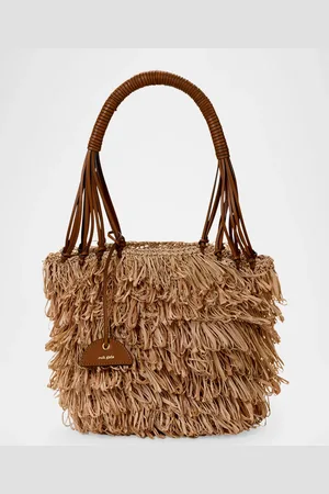 Cult Gaia Miladia Fringe Raffia Bucket Shoulder Bag