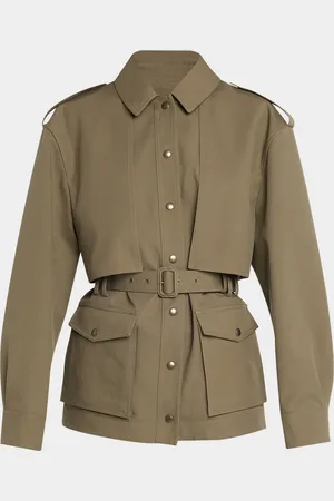 Saint Laurent Belted Long-Sleeve Button-Down Jacket
