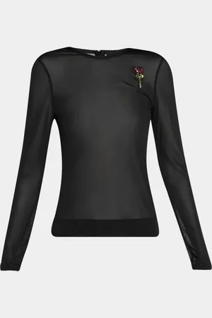 Simone Rocha Sheer Fitted Ballet Mesh Crystal Rose Top