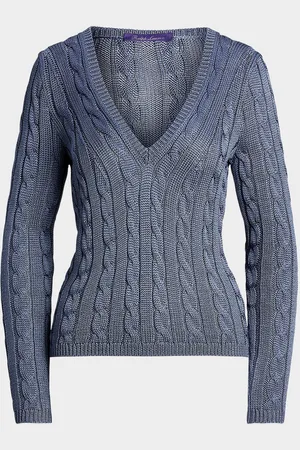 Ralph Lauren V-Neck High Shine Silk Cable Knit Sweater