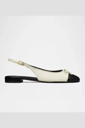 Tory Burch Cap-Toe Leather Slingback Ballerina Flats