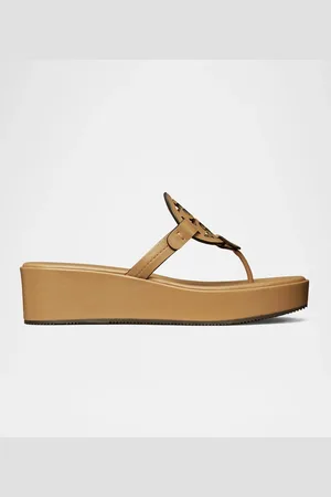 Tory Burch Miller Leather Logo Wedge Thong Sandals