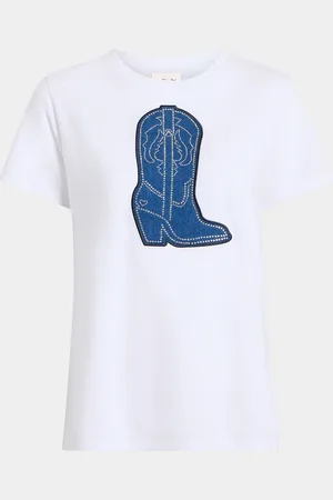 Cinq A Sept Crewneck Studded Denim Boot Tee