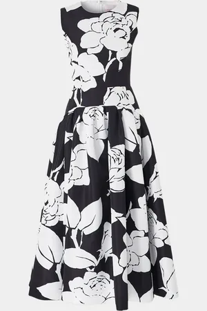 Carolina Herrera Floral-Print Sleeveless Drop-Waist Midi Dress