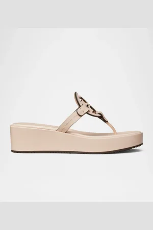 Tory Burch Miller Leather Logo Wedge Thong Sandals