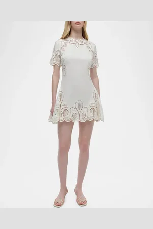Simkhai Morrigan Embroidered Short-Sleeve Mini Dress