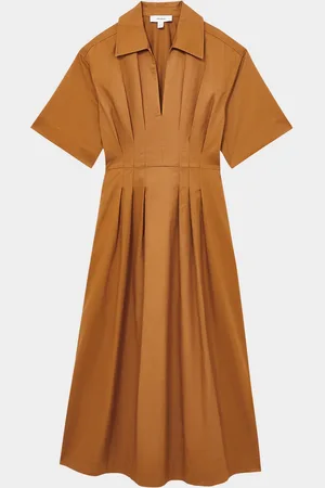 Reiss Aubrey Pleated A-Line Cotton Midi Shirtdress