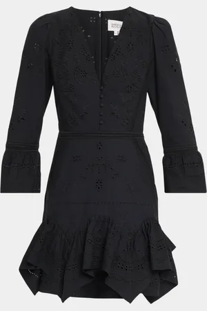 Marchesa Notte Eyelet Floral-Embroidered Cotton Mini Dress