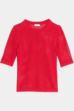 ROSETTA GETTY Crop-Sleeve Mesh Knit Sweater