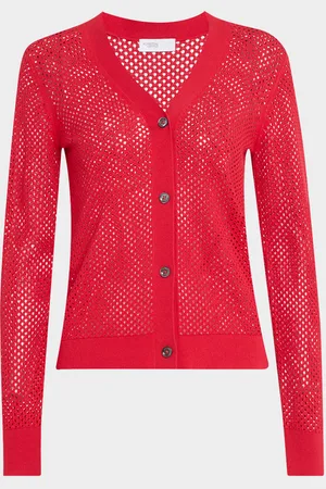 ROSETTA GETTY Mesh Pointelle Knit V-Neck Cardigan