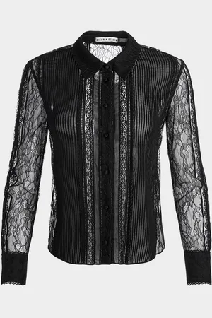 ALICE+OLIVIA Willa Mixed-Media Lace Placket Top