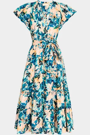 ULLA JOHNSON Ottilie Floral Tiered Midi Dress