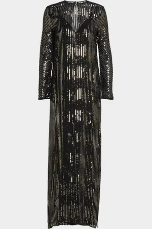 JOHANNA ORTIZ Sequin Nautical Striped Long-Sleeve Maxi Tunic Dress