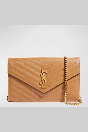 Saint Laurent YSL Monogram Large Wallet on Chain in Grained Leather