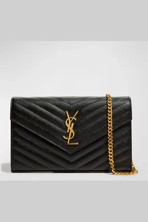 Saint Laurent YSL Monogram Large Wallet on Chain in Grained Leather
