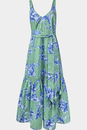 FIGUE Corinne Floral-Print Belted Sleeveless Midi Dress
