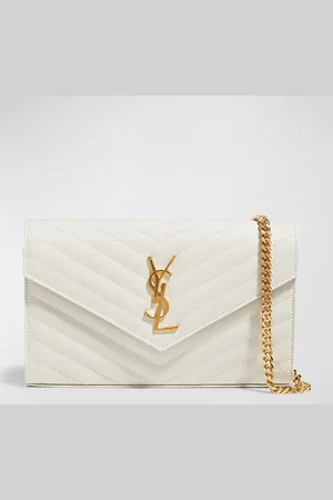 Saint Laurent YSL Monogram Large Wallet on Chain in Grained Leather