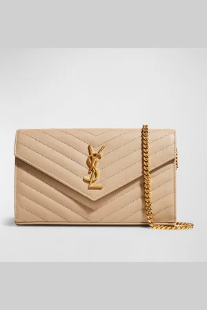 Saint Laurent YSL Monogram Large Wallet on Chain in Grained Leather