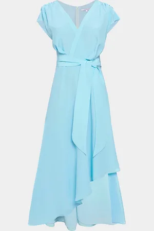 Santorelli Cap-Sleeve Fit-and-Flare Asymmetric Dress