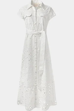 FIGUE Mykonos Eyelet Embroidered Maxi Shirtdress With Belt