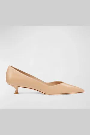 Stuart Weitzman Eva Leather Kitten-Heel Pumps