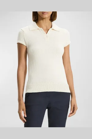 THEORY Cap-Sleeve Cotton and Merino Wool Polo Top