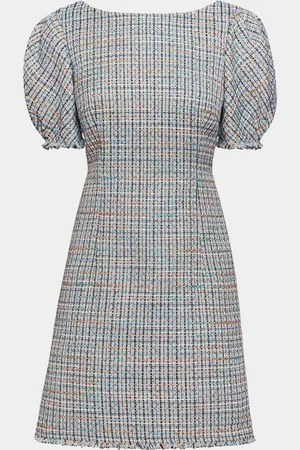 Santorelli Puff-Sleeve Tweed Dress