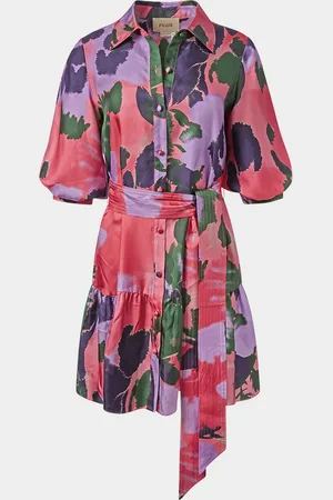 FIGUE Georgie Belted Puff-Sleeve Ruffle Mini Shirtdress