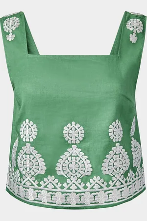 FIGUE Isabelle Embroidered Linen Crop Top