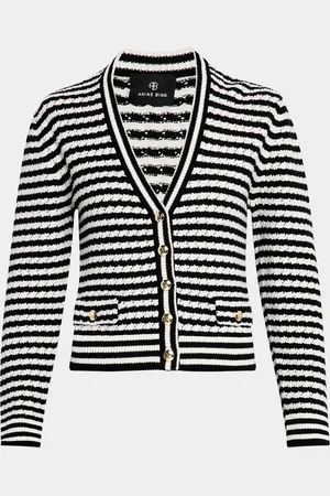 ANINE BING Gwen Striped Wool-Cashmere Cardigan