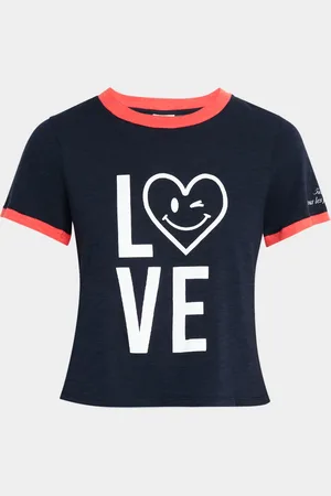 Cinq A Sept Short-Sleeve Love Heart Smiley Ringer Tee