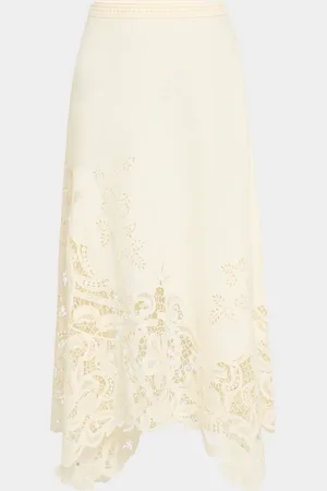 ULLA JOHNSON Rae Lace Linen Midi Skirt