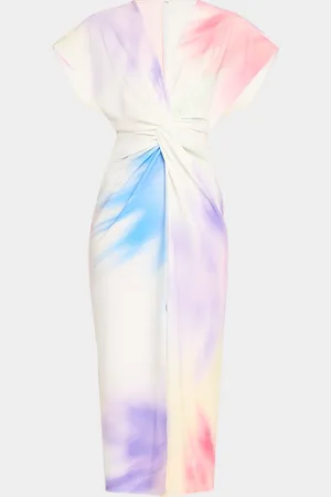 PRABAL GURUNG Jackie Twisted Short-Sleeve Midi Dress