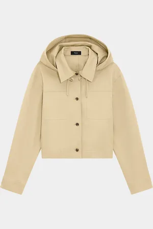 THEORY Hooded Cropped Cotton Jacket