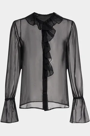 NILI LOTAN Kris Silk Sheer Ruffle Front Blouse