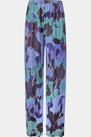 FIGUE Devon Floral Silk Wide-Leg Pull-On Pants
