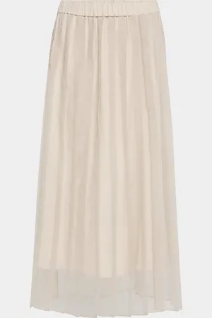 Brunello Cucinelli Crispy Silk Chiffon Pleated Midi Skirt