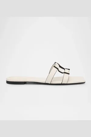 Simkhai Leather Monogram Flat Slide Sandals